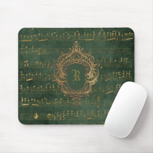 Monogram Crest Music Manuscript Groen Goud Muismat (Met muis)