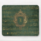 Monogram Crest Music Manuscript Groen Goud Muismat (Voorkant)
