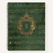  Monogram Crest Music Manuscript Groen Goud Notitieboek (Voorkant)
