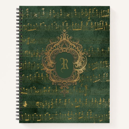  Monogram Crest Music Manuscript Groen Goud Notitieboek (Voorkant)
