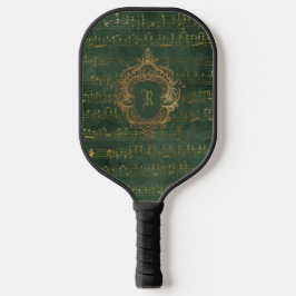  Monogram Crest Music Manuscript Groen Goud Pickleball Paddle