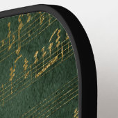  Monogram Crest Music Manuscript Groen Goud Pickleball Paddle (Links Detail)