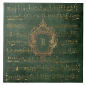 Monogram Crest Music Manuscript Groen Goud Tegeltje (Voorkant)