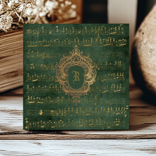 Monogram Crest Music Manuscript Groen Goud Tegeltje
