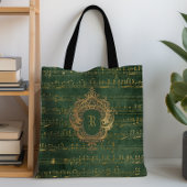  Monogram Crest Music Manuscript Groen Goud Tote Bag