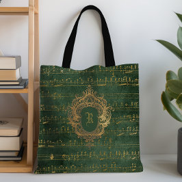  Monogram Crest Music Manuscript Groen Goud Tote Bag