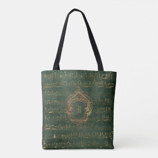  Monogram Crest Music Manuscript Groen Goud Tote Bag (Achterkant)