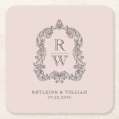  Monogram Crest Namen Blush Roze Huwelijk Kartonnen Onderzetters (Voorkant)