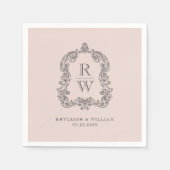 Monogram Crest Namen Blush Roze Huwelijk Servet (Voorkant)
