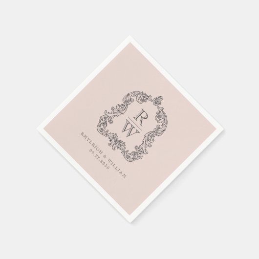  Monogram Crest Namen Blush Roze Huwelijk Servet (Hoek)