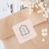Monogram Crest Namen Blush Roze Huwelijk Vierkante Sticker