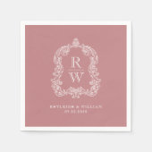  Monogram Crest Namen Dusty Roos Wedding Servet (Voorkant)