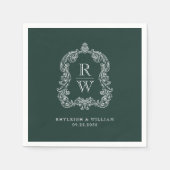  Monogram Crest Namen Forest Green Wedding Servet (Voorkant)