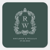  Monogram Crest Namen Forest Green Wedding Vierkante Sticker (Voorkant)
