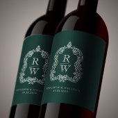 Monogram Crest Namen Forest Green Wedding Wijn Etiket