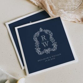  Monogram Crest Namen Navy Blue Wedding Servet