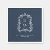  Monogram Crest Namen Navy Blue Wedding Servet (Voorkant)