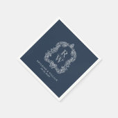  Monogram Crest Namen Navy Blue Wedding Servet (Hoek)