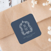  Monogram Crest Namen Navy Blue Wedding Vierkante Sticker