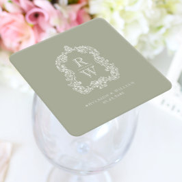  Monogram Crest Namen Sage Green Wedding Kartonnen Onderzetters