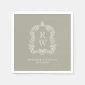 Monogram Crest Namen Sage Green Wedding Servet (Voorkant)