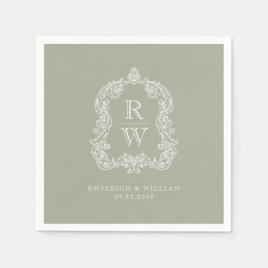  Monogram Crest Namen Sage Green Wedding Servet (Voorkant)