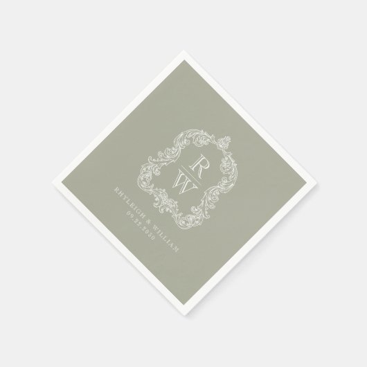  Monogram Crest Namen Sage Green Wedding Servet (Hoek)