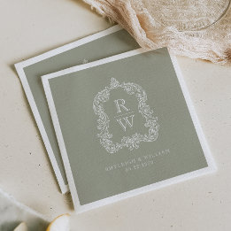 Monogram Crest Namen Sage Green Wedding Servet