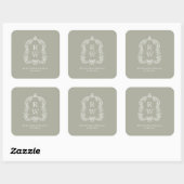  Monogram Crest Namen Sage Green Wedding Vierkante Sticker (Vel)