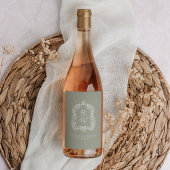  Monogram Crest Namen Sage Green Wedding Wijn Etiket