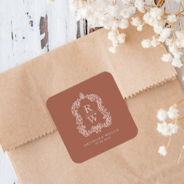  Monogram Crest Namen Terracotta Huwelijk Vierkante Sticker