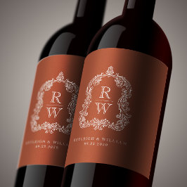  Monogram Crest Namen Terracotta Huwelijk Wijn Etiket