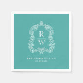  Monogram Crest Namen Turquoise Wedding Servet (Voorkant)