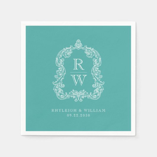  Monogram Crest Namen Turquoise Wedding Servet (Voorkant)