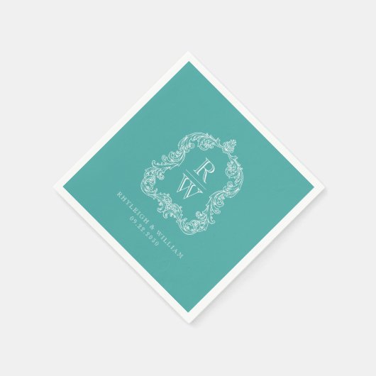  Monogram Crest Namen Turquoise Wedding Servet (Hoek)