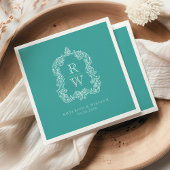  Monogram Crest Namen Turquoise Wedding Servet