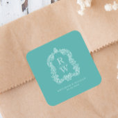 Monogram Crest Namen Turquoise Wedding Vierkante Sticker