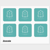  Monogram Crest Namen Turquoise Wedding Vierkante Sticker (Vel)