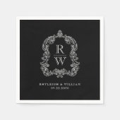  Monogram Crest Namen Zwart Wit Trouwen Servet (Voorkant)