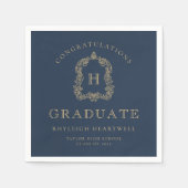 Monogram Crest Navy Blauw Goud Graduation Party Servet (Voorkant)