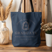Monogram Crest Navy Blauwe Roos Afstuderen Tote Bag