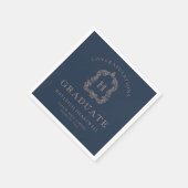 Monogram Crest Navy Blauwe Roze Afstudeerfeest Servet (Hoek)
