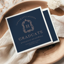 Monogram Crest Navy Blauwe Roze Afstudeerfeest Servet