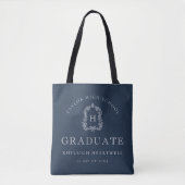 Monogram Crest Navy Blauwe Witte Afstuderen Tote Bag (Voorkant)