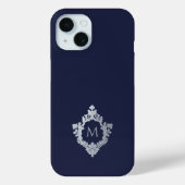 Monogram Crest Navy Blue Elegant Initiaal Case-Mate iPhone Case (Achterkant)