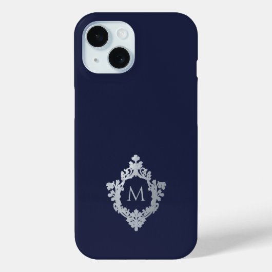 Monogram Crest Navy Blue Elegant  Initiaal Case-Mate iPhone Case (Achterkant)