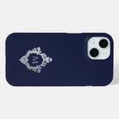 Monogram Crest Navy Blue Elegant Initiaal Case-Mate iPhone Case (Achterkant (horizontaal))