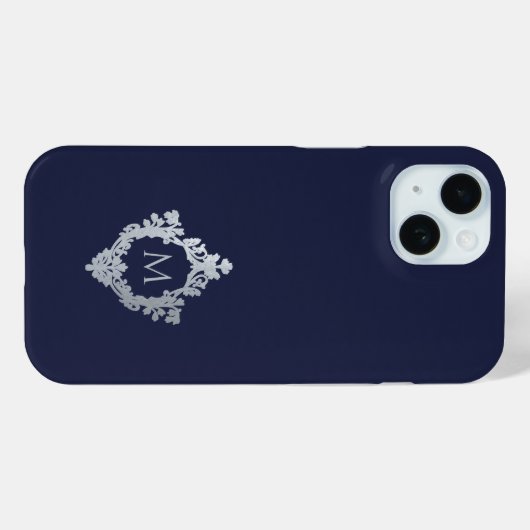 Monogram Crest Navy Blue Elegant  Initiaal Case-Mate iPhone Case (Achterkant (horizontaal))