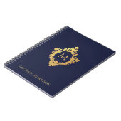 Monogram Crest Navy Blue Faux Gold Elegante Naam Notitieboek (Linkerzijde)