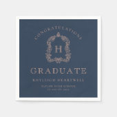 Monogram Crest Navy Blue Roos Graduation Party Servet (Voorkant)